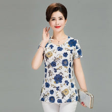 Load image into Gallery viewer, Women T Shirt 2018 Plus Size tshirt 4XL Print Short Sleeve Milk Silk T-Shirt Fashion Middle Age Mother Clothing Vestidos