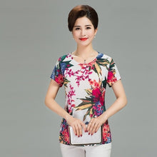 Load image into Gallery viewer, Women T Shirt 2018 Plus Size tshirt 4XL Print Short Sleeve Milk Silk T-Shirt Fashion Middle Age Mother Clothing Vestidos
