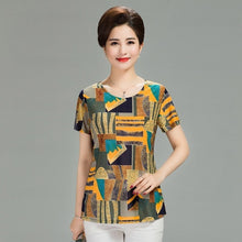 Load image into Gallery viewer, Women T Shirt 2018 Plus Size tshirt 4XL Print Short Sleeve Milk Silk T-Shirt Fashion Middle Age Mother Clothing Vestidos