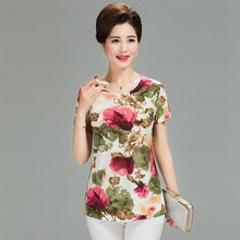 Load image into Gallery viewer, Women T Shirt 2018 Plus Size tshirt 4XL Print Short Sleeve Milk Silk T-Shirt Fashion Middle Age Mother Clothing Vestidos