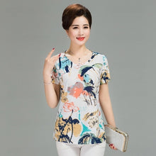 Load image into Gallery viewer, Women T Shirt 2018 Plus Size tshirt 4XL Print Short Sleeve Milk Silk T-Shirt Fashion Middle Age Mother Clothing Vestidos