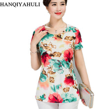 Load image into Gallery viewer, Women T Shirt 2018 Plus Size tshirt 4XL Print Short Sleeve Milk Silk T-Shirt Fashion Middle Age Mother Clothing Vestidos