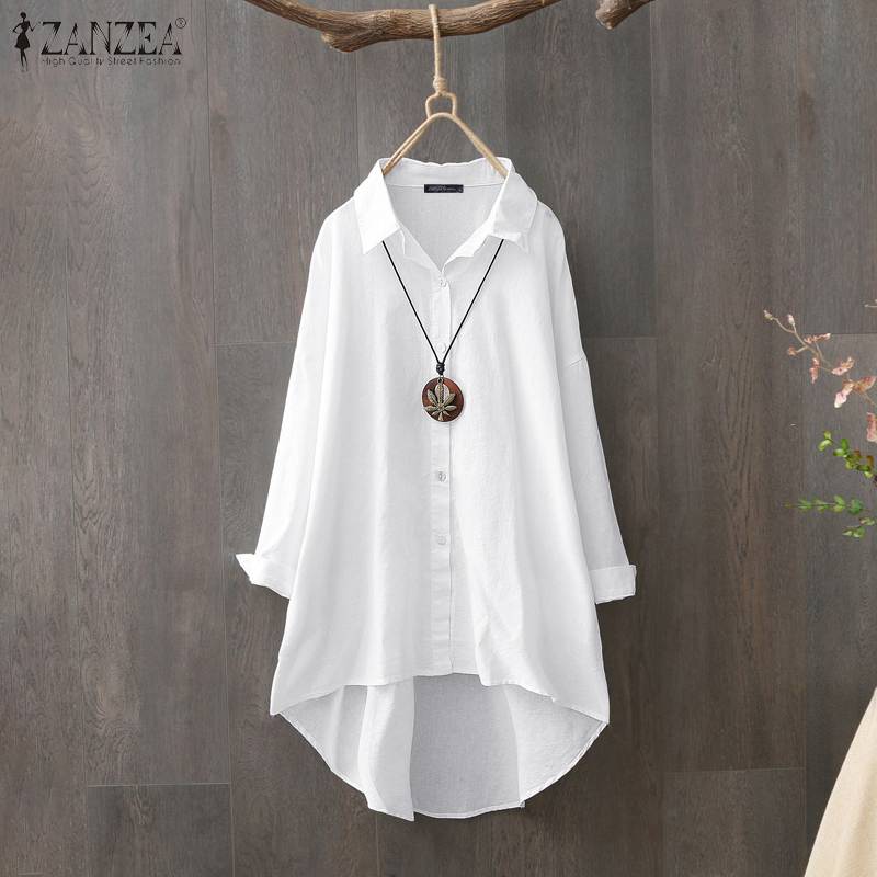 Women Tops and Blouses ZANZEA Plus Size Ladies Casual Work Office Shirt Tunic Cotton White Blusas Buttons Down Chemiser Mujer