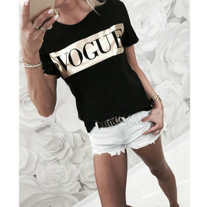 Women Vogue Print T shirt 2018 Womens Letter Top Summer Short sleeve Shirt Fashion Tshirt Cotton T shirts Ladies Tee