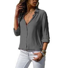 Load image into Gallery viewer, Women White Blouses Basic Selling Button Solid 2020 summer Long Sleeve Shirt Female Chiffon Women&#39;s Slim Clothing Plus Size Tops