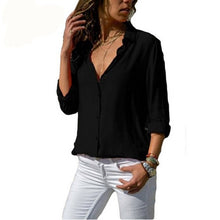 Load image into Gallery viewer, Women White Blouses Basic Selling Button Solid 2020 summer Long Sleeve Shirt Female Chiffon Women&#39;s Slim Clothing Plus Size Tops