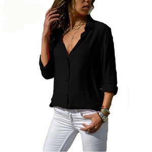 Women White Blouses Basic Selling Button Solid 2020 summer Long Sleeve Shirt Female Chiffon Women's Slim Clothing Plus Size Tops