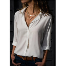 Load image into Gallery viewer, Women White Blouses Basic Selling Button Solid 2020 summer Long Sleeve Shirt Female Chiffon Women&#39;s Slim Clothing Plus Size Tops