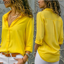 Load image into Gallery viewer, Women White Blouses Basic Selling Button Solid 2020 summer Long Sleeve Shirt Female Chiffon Women&#39;s Slim Clothing Plus Size Tops