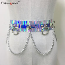 Load image into Gallery viewer, Women&#39;s 2019 Shiny Faux Leather Harness Belt Dazzle Color Holographic Silver Metal Punk Chain for Nightclub Party Waist Belts