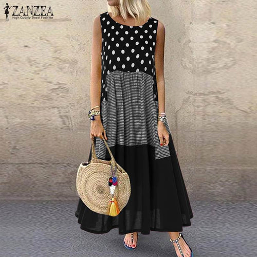 Women's Bohemian Ruffle Sundress 2021 ZANZEA Summer Sleeveless Floral Printed Maxi Long Dress Casual Loose Party Tanks Vestido