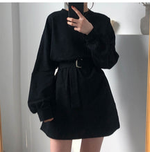 Load image into Gallery viewer, Women&#39;s Crew neck Batwing long sleeve waist tie short T-shirt Bodycon Dresses with Belt