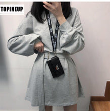 Load image into Gallery viewer, Women&#39;s Crew neck Batwing long sleeve waist tie short T-shirt Bodycon Dresses with Belt