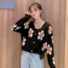 Load image into Gallery viewer, Women&#39;s Korean Style Floral Printing V-neck Knitted Cardigans Female Casual Oversized All-match Sweater One Size