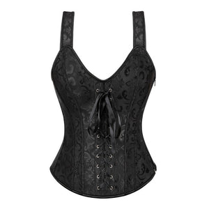 Women's Retro Steampunk Corset Vest Sexy Gothic Overbust Corset Top PU Leather Lace Up zipper Side Corsets and Bustiers