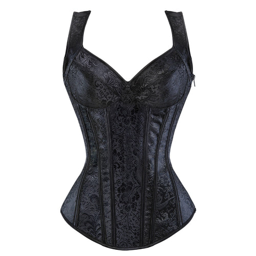 Women's Retro Steampunk Corset Vest Sexy Gothic Overbust Corset Top PU Leather Lace Up zipper Side Corsets and Bustiers