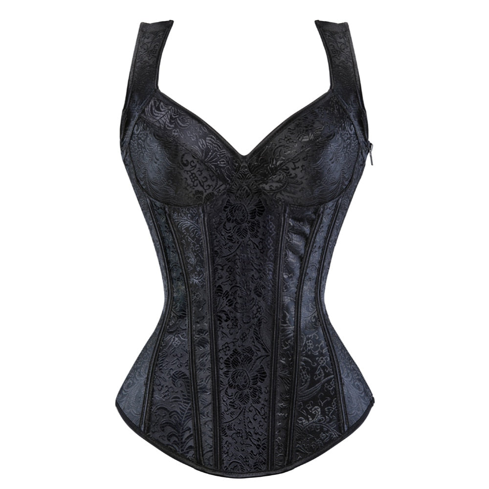 Women's Retro Steampunk Corset Vest Sexy Gothic Overbust Corset Top PU Leather Lace Up zipper Side Corsets and Bustiers