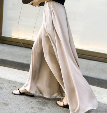 Women's Ruffle High Waist Maxi Long Chiffon Palazzo Pant Skirts plus size wide leg leisure trousers