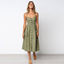 Load image into Gallery viewer, Women&#39;s Sexy Summer Midi Dresses Boho Backless Sleeveless Button Striped Dot Solid Midi Dress Slip Sundress With Pockets Robe