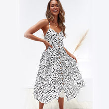 Load image into Gallery viewer, Women&#39;s Sexy Summer Midi Dresses Boho Backless Sleeveless Button Striped Dot Solid Midi Dress Slip Sundress With Pockets Robe