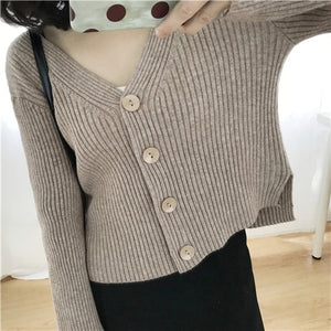 Women's Sweaters Autumn Spring Short Cardigans Single Breasted V-Neck Casual Sweaters Female Solid Knitted Jackets  Jumpers