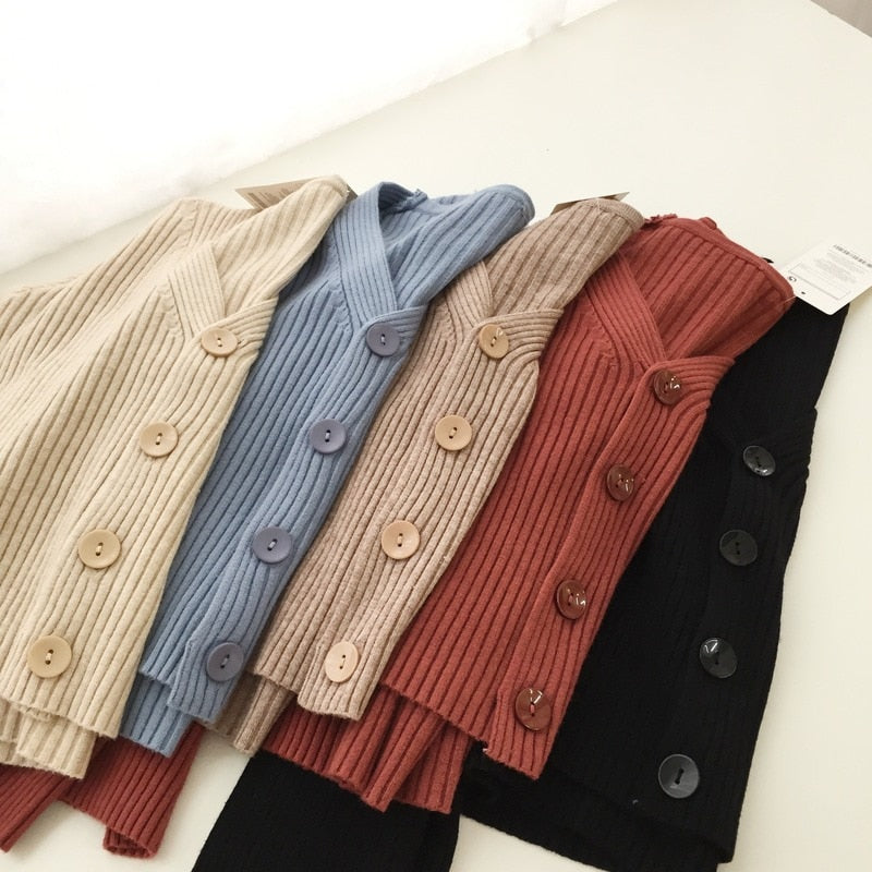 Women's Sweaters Autumn Spring Short Cardigans Single Breasted V-Neck Casual Sweaters Female Solid Knitted Jackets  Jumpers