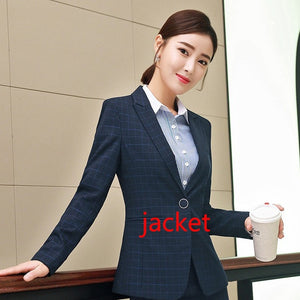 Women's business suit suit 2019 autumn lattice slim long sleeve small suit jacket temperament casual nine pants and skirt