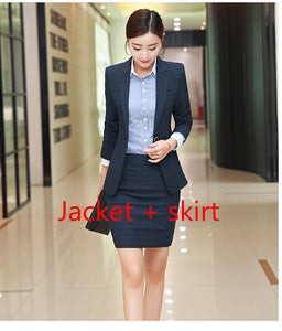 Women's business suit suit 2019 autumn lattice slim long sleeve small suit jacket temperament casual nine pants and skirt