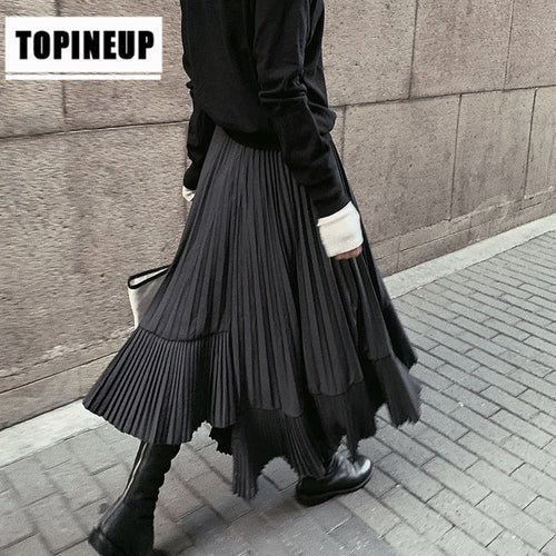 Women's elegant Retro Solid color High-waisted pleated irregular women fashion skirts 2020