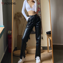 Load image into Gallery viewer, Women&#39;s pants Black Faux Leather Pants Lady PU Loose Pencil Trousers Streetwear Fashion Elegant High Waist Straight Female Pants