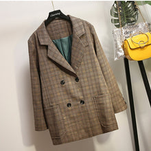 Load image into Gallery viewer, Women&#39;s suit jacket 2019 autumn new Slim large size check double-breasted suit ladies jacket casual women&#39;s clothing