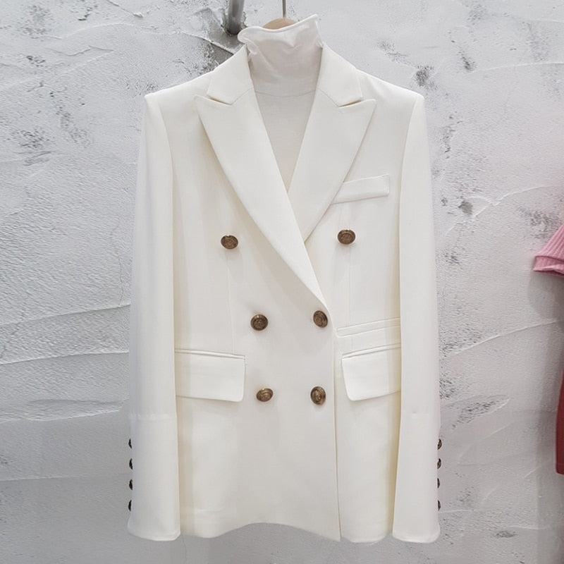 Women's suit jacket autumn Korean version of the self-cultivation double-breasted long section small suit fashion women's jacket