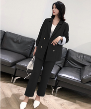 Load image into Gallery viewer, Women&#39;s suits 2019 autumn new women&#39;s temperament double-breasted pink large size suit jacket casual feet pants set two-piece
