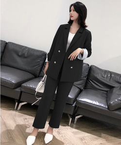 Women's suits 2019 autumn new women's temperament double-breasted pink large size suit jacket casual feet pants set two-piece