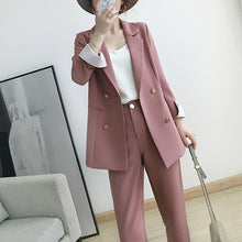 Load image into Gallery viewer, Women&#39;s suits 2019 autumn new women&#39;s temperament double-breasted pink large size suit jacket casual feet pants set two-piece