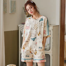 Load image into Gallery viewer, Womens Homewear Cute Cartoon Printed Pajamas Set Casual Short Sleeve T-Shirt Sleepwear Nightwear Set Summer Pyjama For Women Set