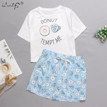 Load image into Gallery viewer, Womens Homewear Cute Cartoon Printed Pajamas Set Casual Short Sleeve T-Shirt Sleepwear Nightwear Set Summer Pyjama For Women Set