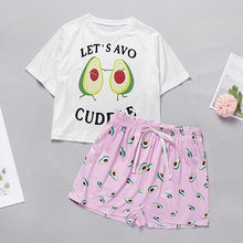 Load image into Gallery viewer, Womens Homewear Cute Cartoon Printed Pajamas Set Casual Short Sleeve T-Shirt Sleepwear Nightwear Set Summer Pyjama For Women Set