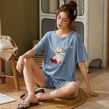 Load image into Gallery viewer, Womens Homewear Cute Cartoon Printed Pajamas Set Casual Short Sleeve T-Shirt Sleepwear Nightwear Set Summer Pyjama For Women Set