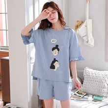 Load image into Gallery viewer, Womens Homewear Cute Cartoon Printed Pajamas Set Casual Short Sleeve T-Shirt Sleepwear Nightwear Set Summer Pyjama For Women Set