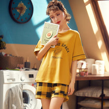 Load image into Gallery viewer, Womens Homewear Cute Cartoon Printed Pajamas Set Casual Short Sleeve T-Shirt Sleepwear Nightwear Set Summer Pyjama For Women Set