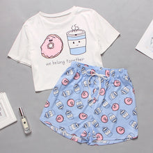 Load image into Gallery viewer, Womens Homewear Cute Cartoon Printed Pajamas Set Casual Short Sleeve T-Shirt Sleepwear Nightwear Set Summer Pyjama For Women Set