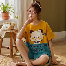 Load image into Gallery viewer, Womens Homewear Cute Cartoon Printed Pajamas Set Casual Short Sleeve T-Shirt Sleepwear Nightwear Set Summer Pyjama For Women Set