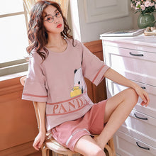Load image into Gallery viewer, Womens Homewear Cute Cartoon Printed Pajamas Set Casual Short Sleeve T-Shirt Sleepwear Nightwear Set Summer Pyjama For Women Set