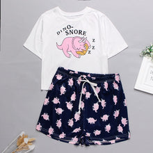 Load image into Gallery viewer, Womens Homewear Cute Cartoon Printed Pajamas Set Casual Short Sleeve T-Shirt Sleepwear Nightwear Set Summer Pyjama For Women Set