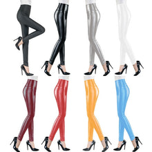 Load image into Gallery viewer, Womens PU Leather Pants High Elastic Waist Leggings Not Crack Slim Leather Leggings Fleece Trousers Women Fashion F80