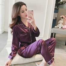 Load image into Gallery viewer, Womens Silk Satin Pajamas Pyjamas Set Sleepwear Pijama Couple Pajamas Suit Female Sleep Two Piece Set Men Loungewear Plus Size
