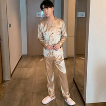 Load image into Gallery viewer, Womens Silk Satin Pajamas Pyjamas Set Sleepwear Pijama Couple Pajamas Suit Female Sleep Two Piece Set Men Loungewear Plus Size