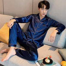 Load image into Gallery viewer, Womens Silk Satin Pajamas Pyjamas Set Sleepwear Pijama Couple Pajamas Suit Female Sleep Two Piece Set Men Loungewear Plus Size