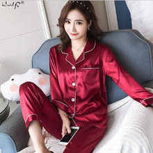 Load image into Gallery viewer, Womens Silk Satin Pajamas Pyjamas Set Sleepwear Pijama Couple Pajamas Suit Female Sleep Two Piece Set Men Loungewear Plus Size